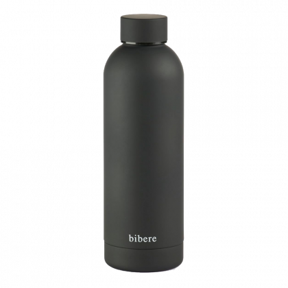 bibere® Edelstahl Trinkflasche Schwarz 500 ml – Isolierte Thermosflasche – Für Kalte & Warme Getränke